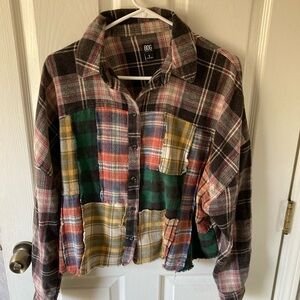 BDG Long Sleeve Patchwork Distressed Cotton Crop Size~S. NWOT